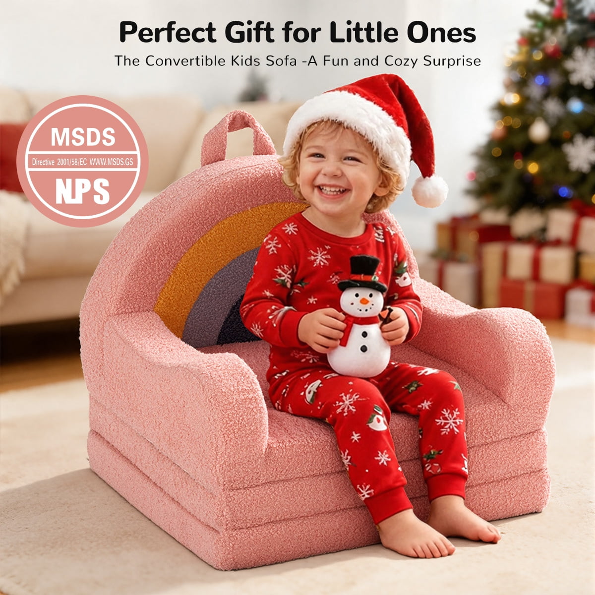 Toddler Sofa, 2-in-1 Kids Sofa, Easy to Move Toddler Chair, Toddler Beds for Gift, Rainbow