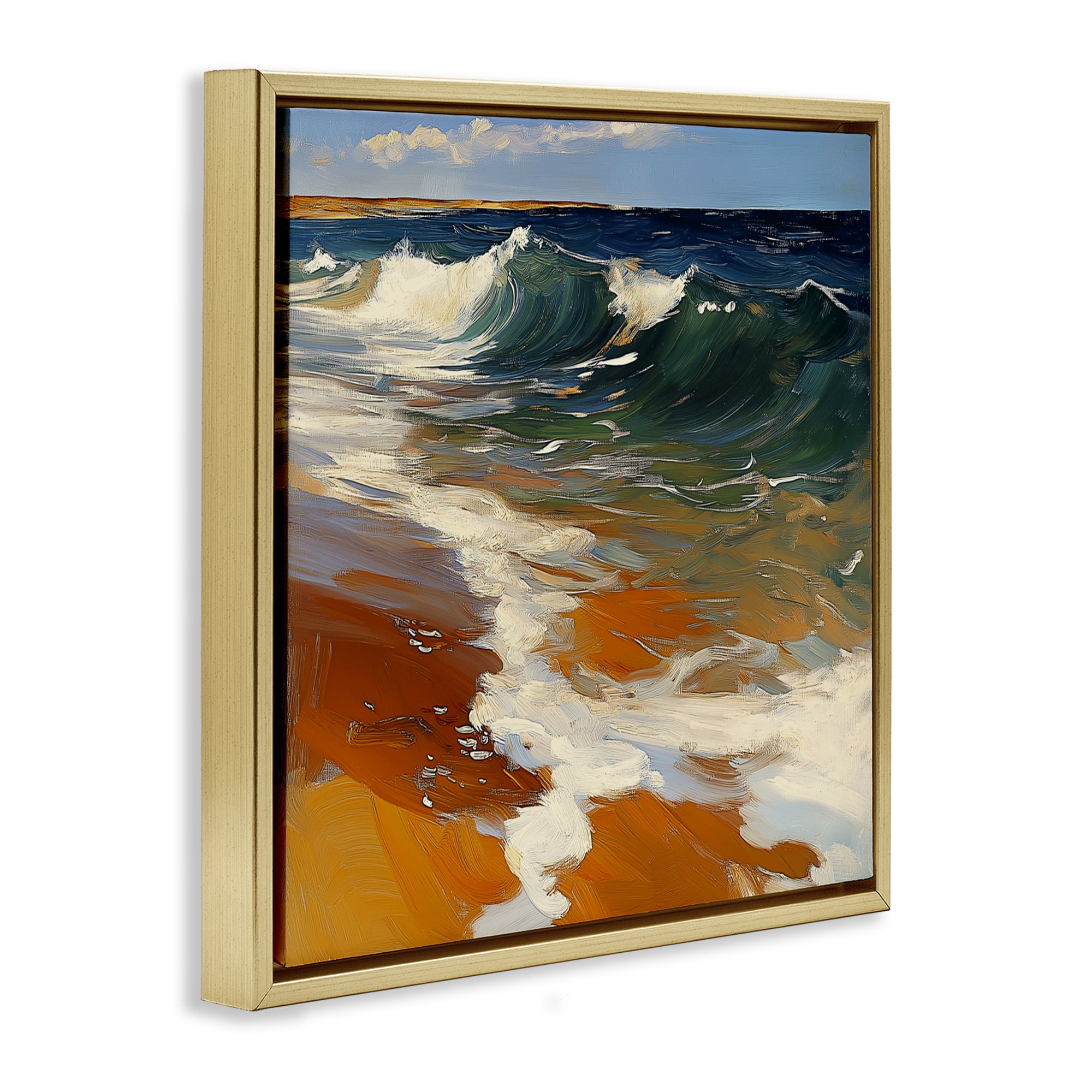 Stupell Industries Glassy Ocean Waves Break Gold Framed Floater Canvas Wall Art, design by Walker Noble