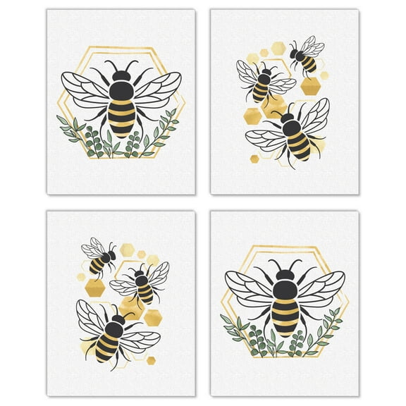 Big Dot of Happiness Little Bumblebee - Unframed Bee Decor Linen Paper Wall Art - Set of 4 - Artisms - 8 x 10 inches