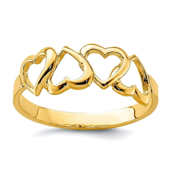 14k Solid Yellow Gold Polished Love Heart Ring Size 7 Statement Ring for Women - 1.4 Grams