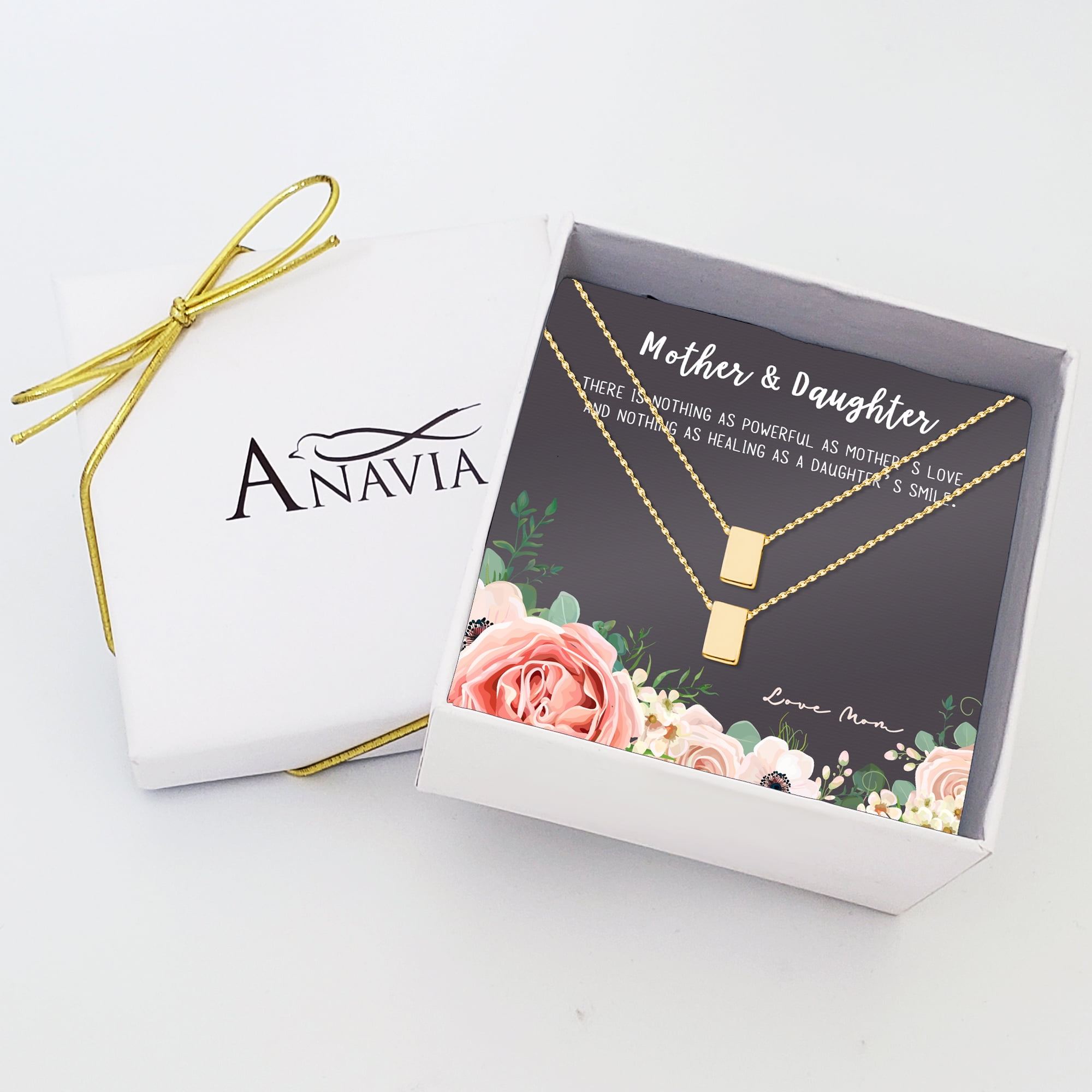 Mother and Daughter Matching Cube Card Necklace, Matching Mother's Day Gift for Her, Mom and Daughter Jewelry, Mom and Daughter Cube Necklaces [Gold Cube, No-Personalized Card]