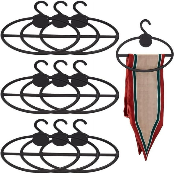 10Pcs Black Plastic Scarf Hangers 6.77x5.1 Oval Scarf Organizer Circle Tie Scarf Ring Holder Space Saving Hanging Scarf Hanger for Closet Shop Scarves Headscarves Ties Belts Towels 10 pc