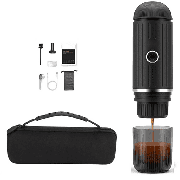 2 in 1 Capsule Powder Travel Coffee Maker Electric Espresso Coffee Machine for Car & Home Camping Coffee Maker Black