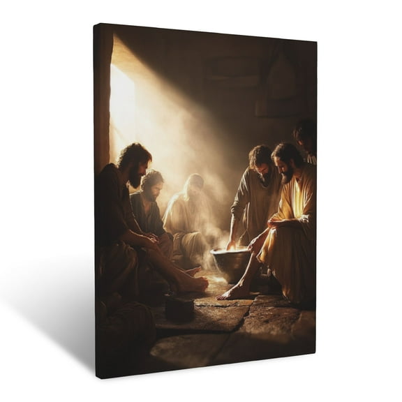 CozyNet Jesus Washing Disciple Feet A Humble Moment Of Love & Service, Glowing In Soft Light Wall Art Prints With Frame Canvas Perfect for Living Room & Bedroom, Ready to Hang, Wall Decor 12"x16"