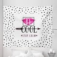 thumbnail image 1 of Saying Tapestry, Be Cool Stay Calm Typography Colored Woman Lips Arrow, Fabric Wall Hanging Decor for Bedroom Living Room Dorm, 5 Sizes, Magenta Charcoal Grey, by Ambesonne, 1 of 1