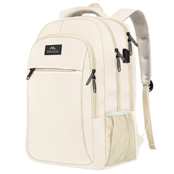 Mochila para portátil MATEIN Beige 15.6 pulgadas con puerto USB resistente al agua