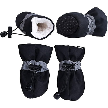 Pet Dog Shoes  4Pcs Anti Slip Dog Boots Paw Protector with Adjustable Reflective Straps Waterproof Winter Warm Comfortable Paw Protector for for Small Medium Pets Cats Dogs (#3  Black)