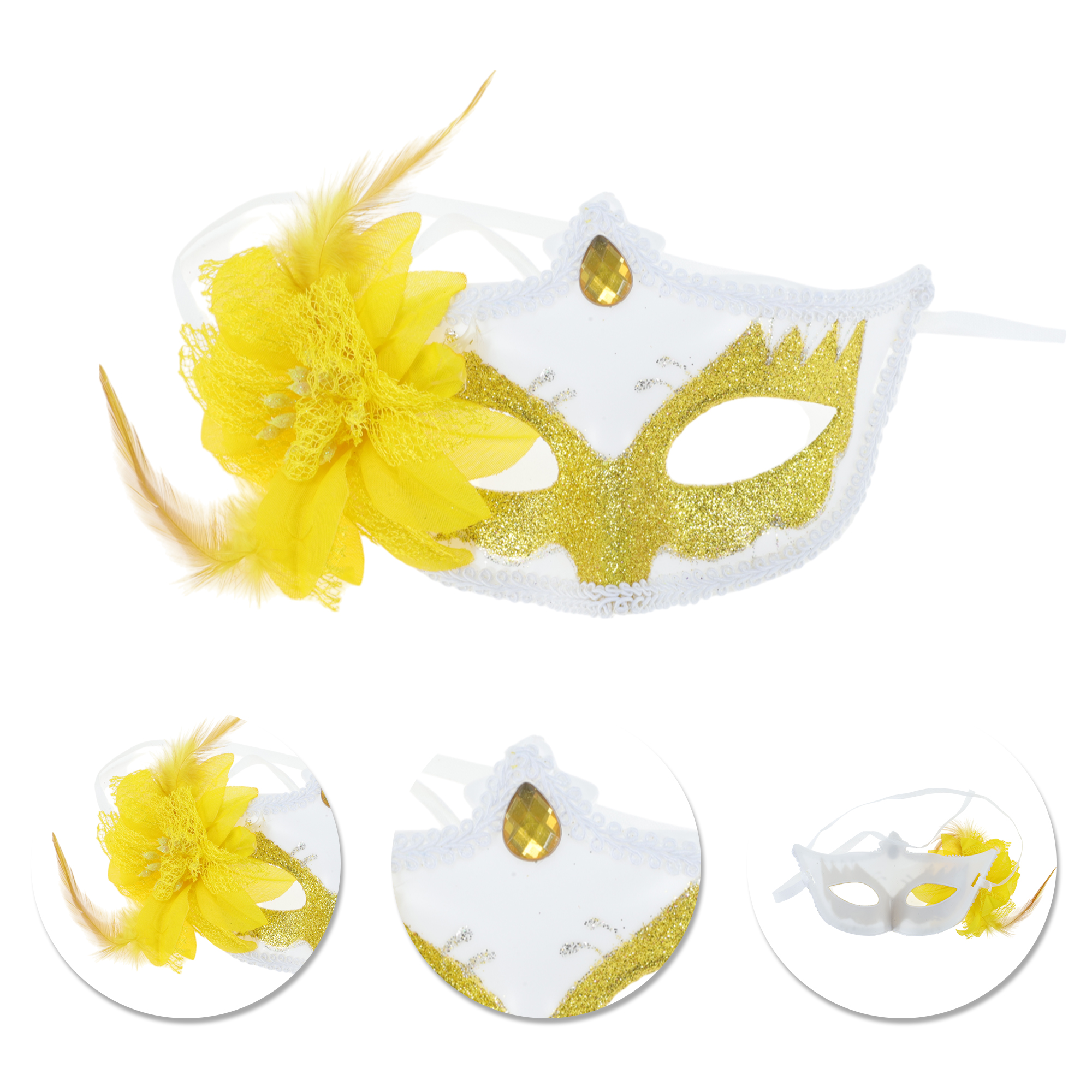 Unique Bargains 1 Box Elegant Ball Princess Half Face Party Mask Yellow