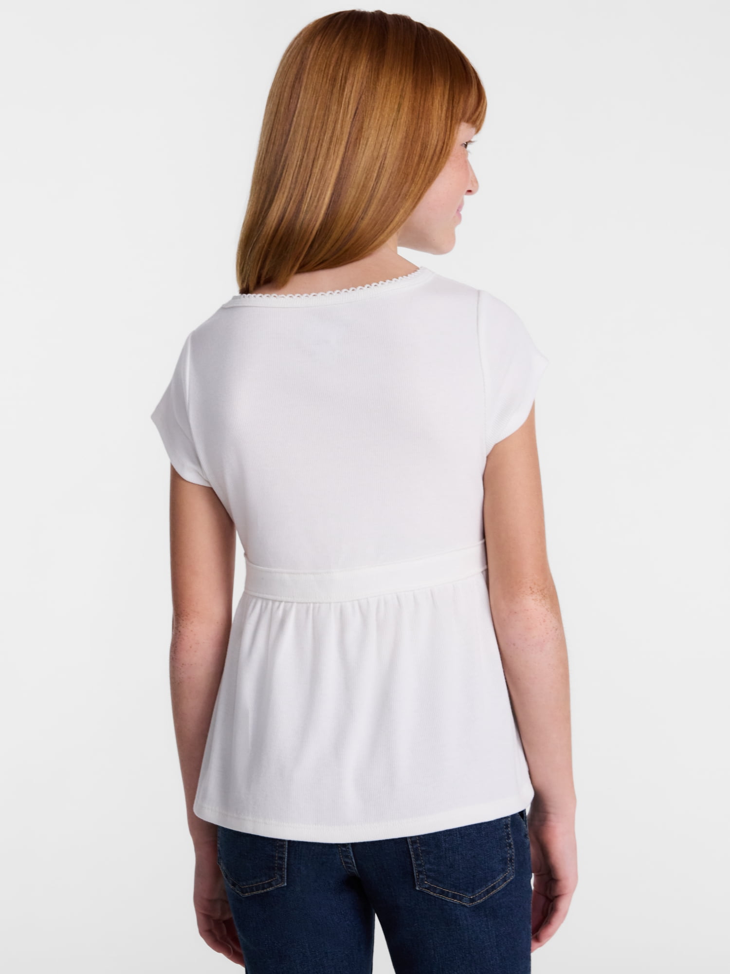 Wonder Nation Girls' Peplum Top with Short Sleeves, Sizes XS-XXL & Plus