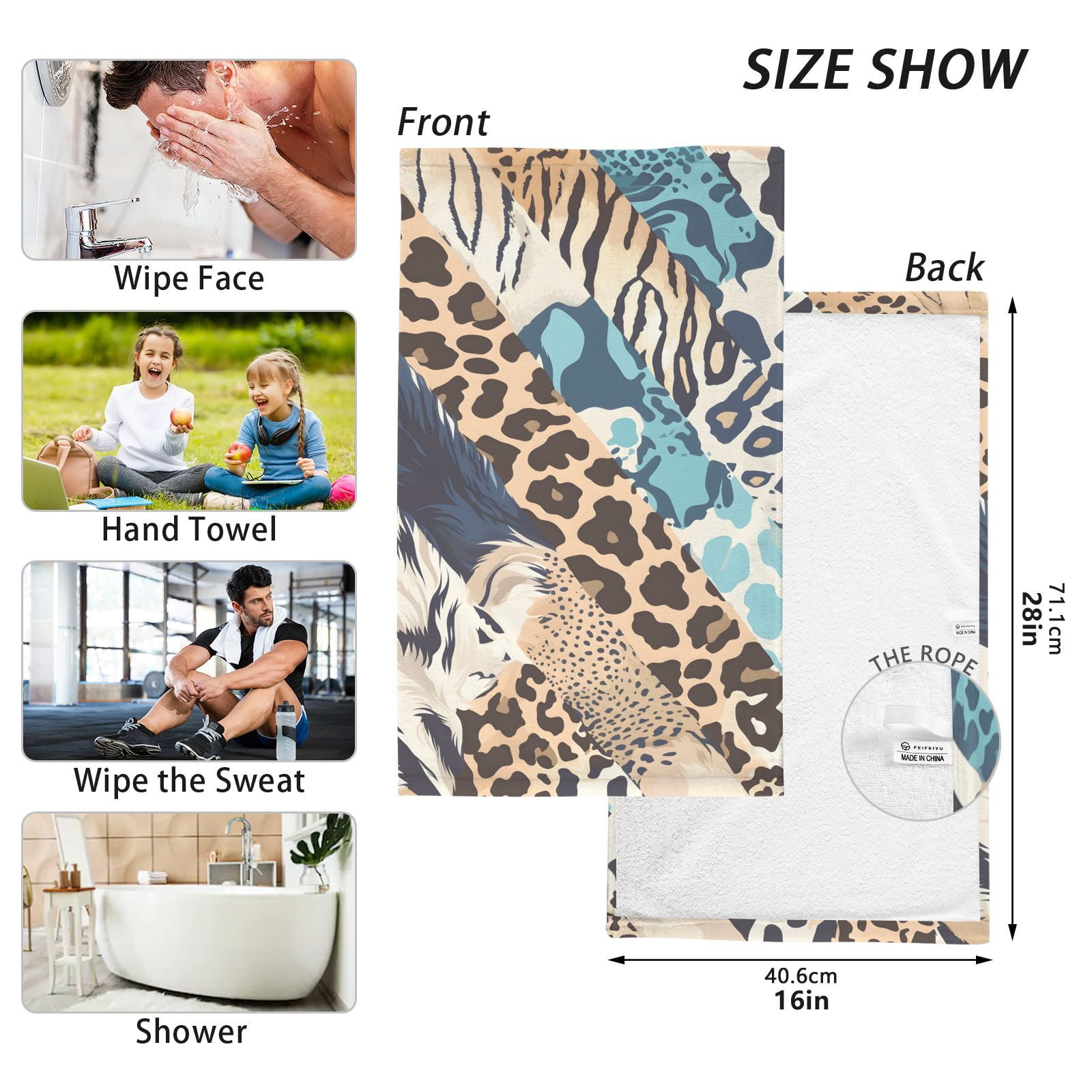 Cheetah Leopard Skin Hand Towels Cotton Bath Towels Large Face Towels Absorbent for Bathroom 2 Packs