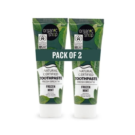 Organic Shop Frozen Mint Toothpaste, Natural Ingredients, Fluoride-Free, Tooth Sensitivity, Vegan & Cosmos Natural Certified. Pack of 2