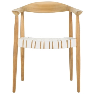 Safavieh Baden Teak Wood and Leather Accent Chair in White / Natural