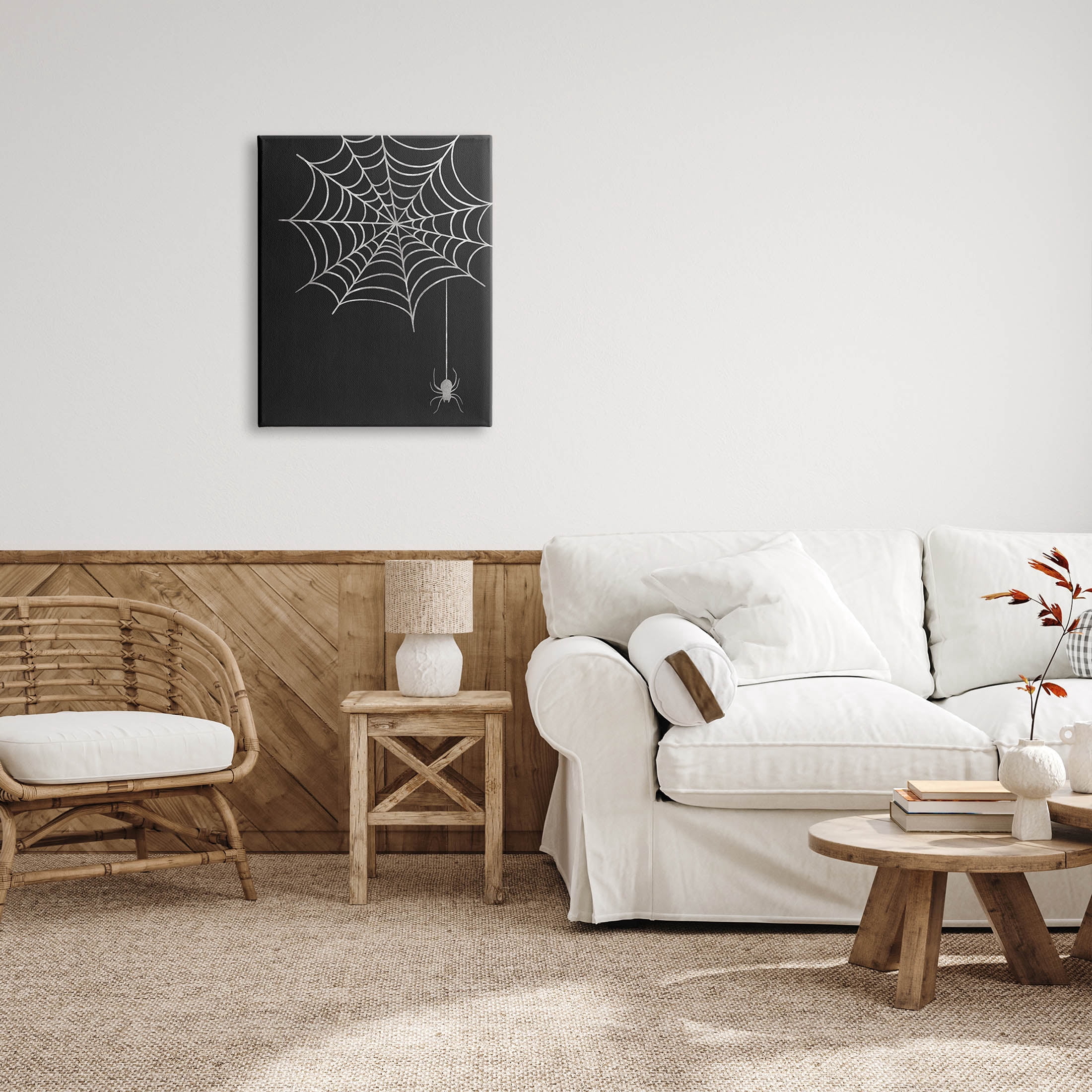 Casual Black Hanging Spider Web Holiday Graphic Art Gallery Wrapped Canvas Print Wall Art