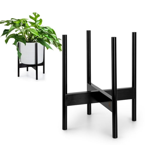 Fox & Fern Mid Century Modern Plant Stand - Raised Bamboo Planter Stand for Planters Up to 11.8 Inches Wide (NOT INCLUDED); Dark Bamboo Pot Stand for Plants Indoor; Large Plant Stand for Indoor Big Po