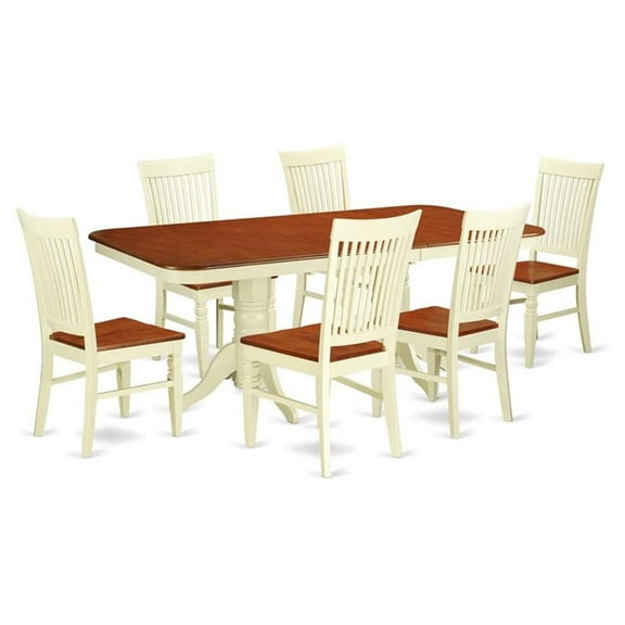 East West Furniture Napoleon 7-piece Wood Table and Dining Chairs in Cherry