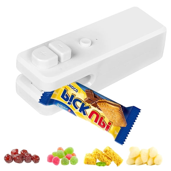 Mini Chip Bag Sealer, Handheld Heat Vacuum Sealer and Cutter, Portable Chip Bag Resealer Machine for Snack Plastic Fresh Bags Cookies (White)