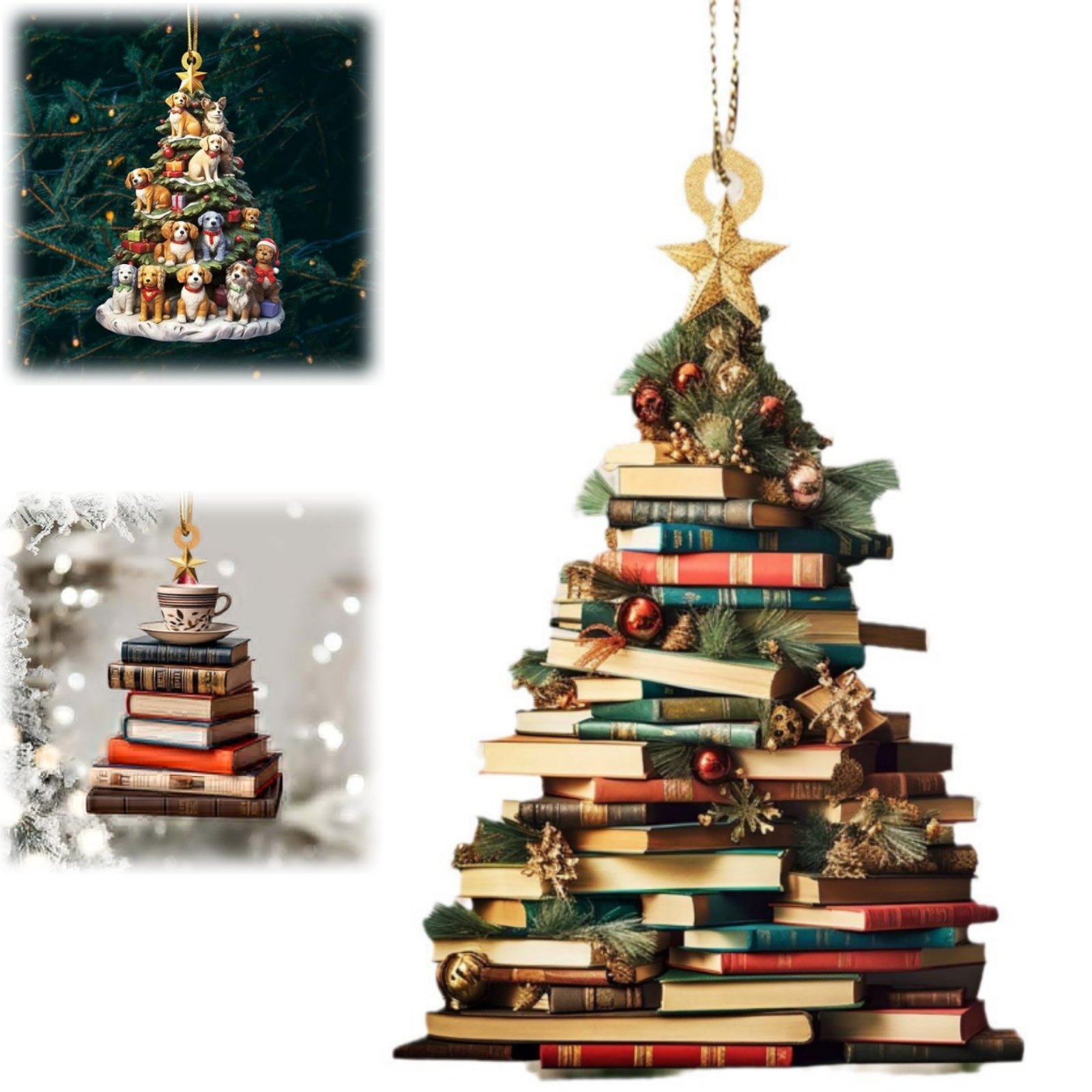 2D Christmas Book Tree Pendant Acrylic Flat Books Ornament for Librarians Family Keepsake Gift