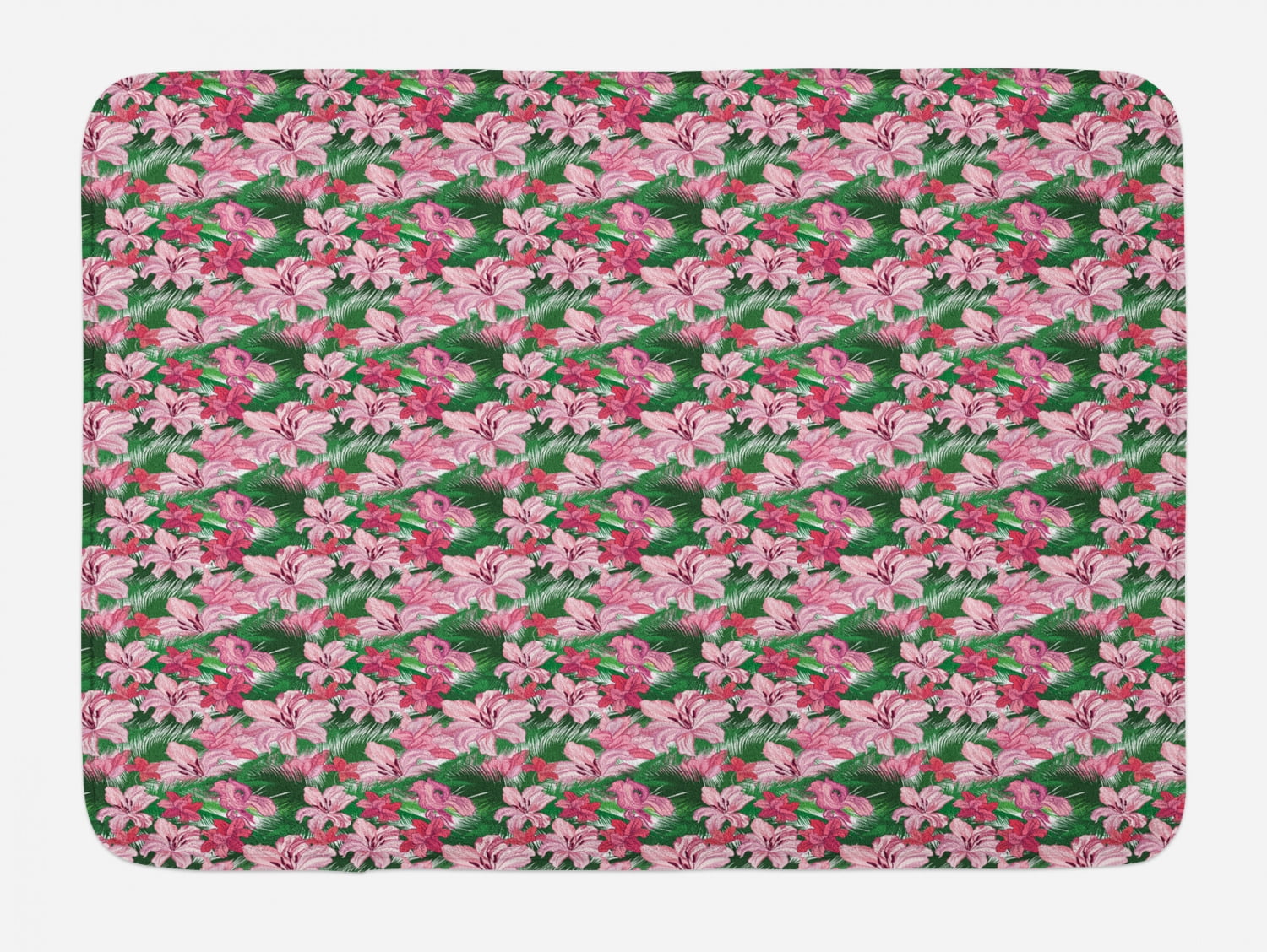 Jungle Bath Mat, Lush Growth of the Exotic Hawaiian Island Blossoms in