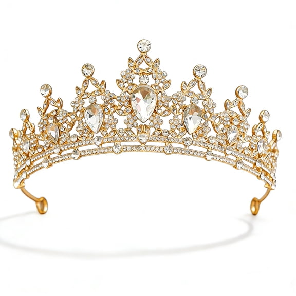 Gold Leaf Rhinestone Tiaras - Wedding Bridal Birthday Party Princess Crown - Elegant Hair Accessories Headbands