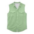 thumbnail image 4 of YLSDY Men's Linen Blend Sleeveless Button-Down Shirt, Casual Summer Vest with Dual Chest Pockets Mint Green XXXL, 4 of 7
