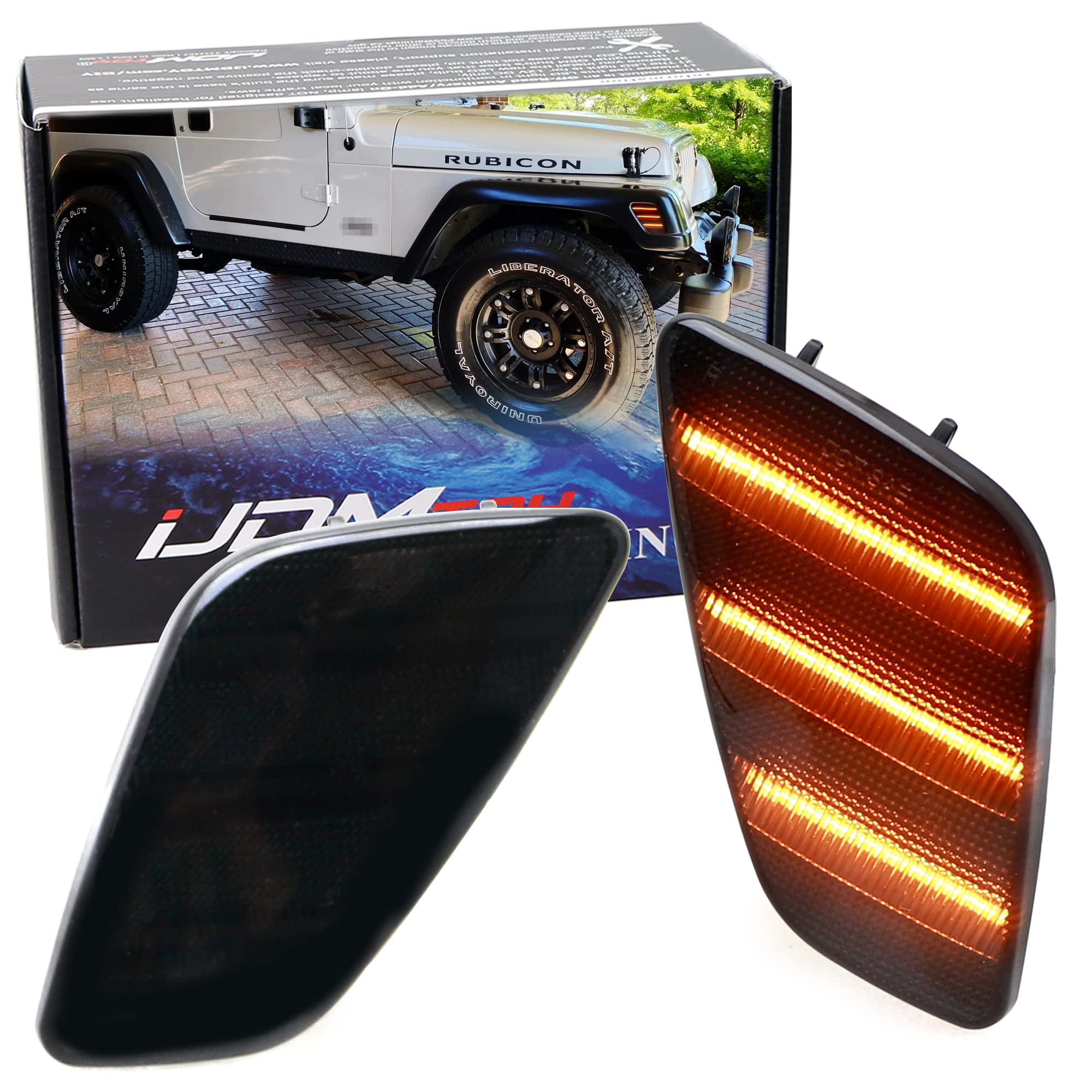 iJDMTOY Black-Out Smoked Lens Amber Triple-Row LED Strip Front Fender Flare  Side Marker Lights Compatible With 1997-2006 Jeep Wrangler TJ, Replace OEM  Amber Sidemarkers 