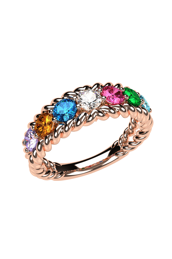 Nana Rope Mothers Ring 6 Birthstones 1-10 Simulated, Rose Gold Plated, Size 6 - Stone 6 for Women