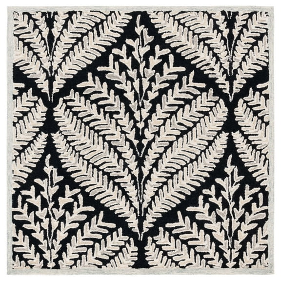 SAFAVIEH Capri Proinsias Leaves Wool Area Rug, Black/Ivory, 5' x 5' Square