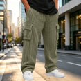 thumbnail image 4 of sdhkgrrt Men Plus Size Corduroy Cargo Pants Loose Fit Ribbed Casual Solid Long Track Trousers Outdoor Athletic Breathable Hiking Pants, Army Green S, 4 of 9