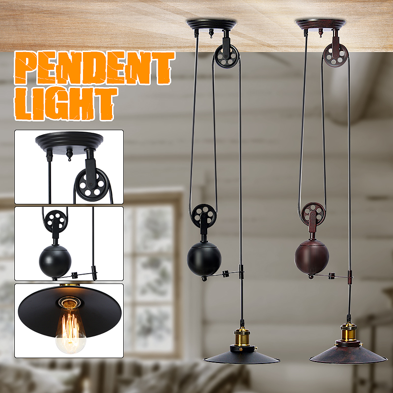 Industrial Vintage Hanging Retractable Pulley Pendant Ceiling Light