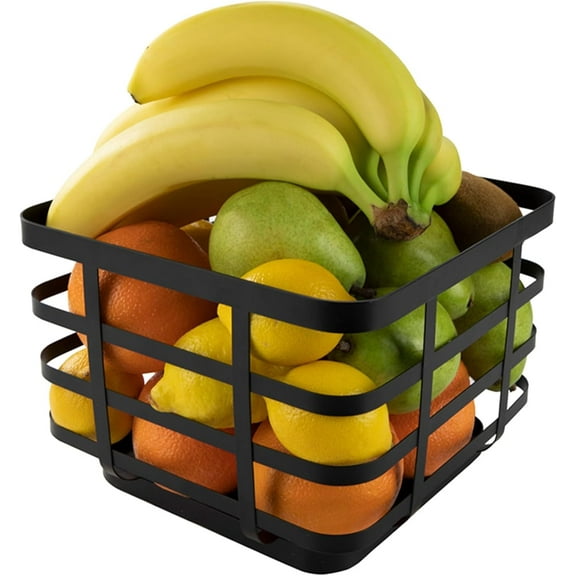 Spectrum Black Modern Metal Fruit Basket for Kitchen Counter 9.5 Inch Storage Basket, Wire Kitchen Storage for Fresh Produce and Bread, Contemporary Basket with Open Airflow Construction