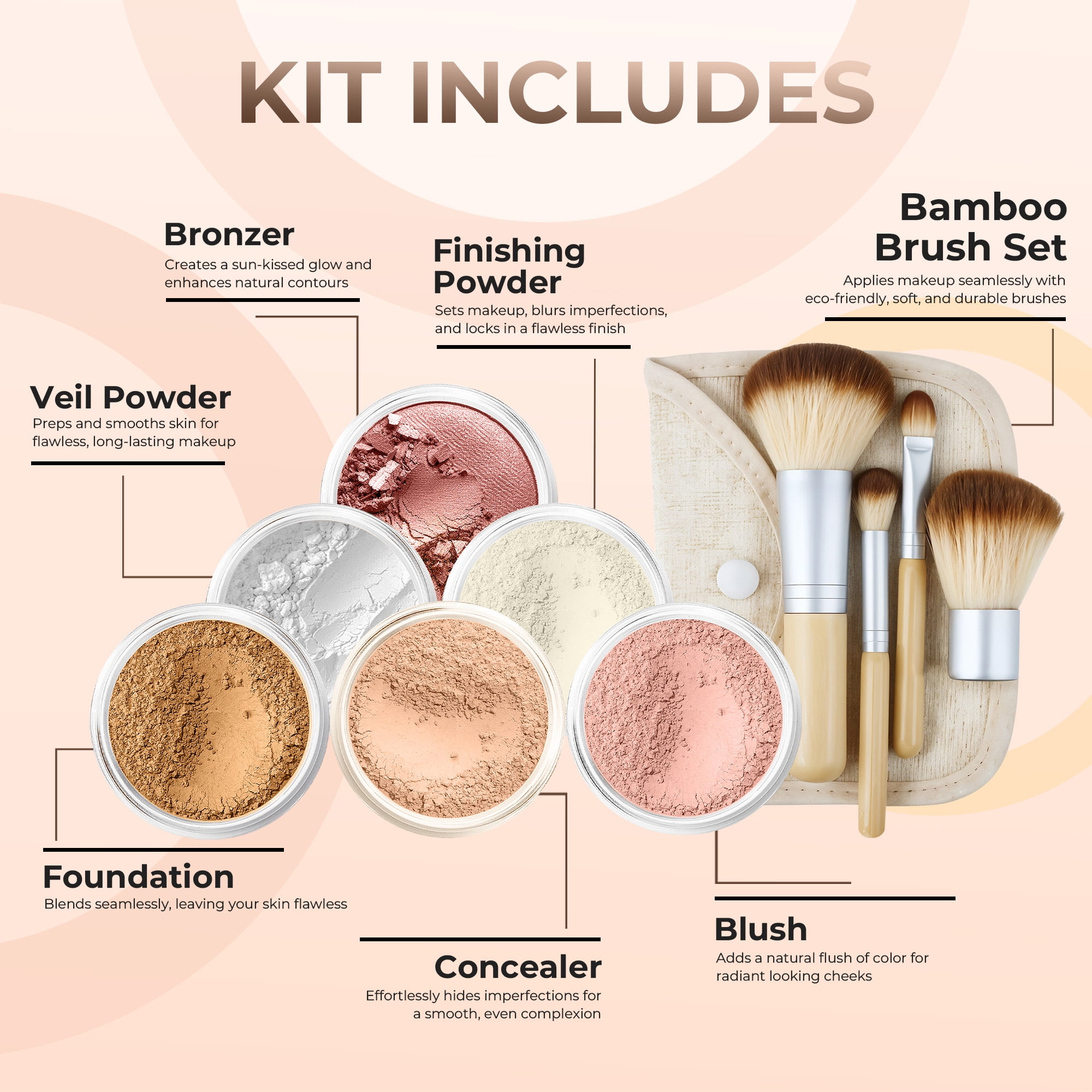 EVERYDAY KIT (DEEP TAN) Full Size Mineral Makeup Set Matte Foundation Bare Face Sheer Powder Cover
