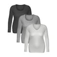 thumbnail image 3 of Emmalise Women's Junior and Plus Size Basic Scoop Neck Tshirt Long Sleeve Tee, 2XL, 3Pk HthCharcoal, HthGray, White, 3 of 5
