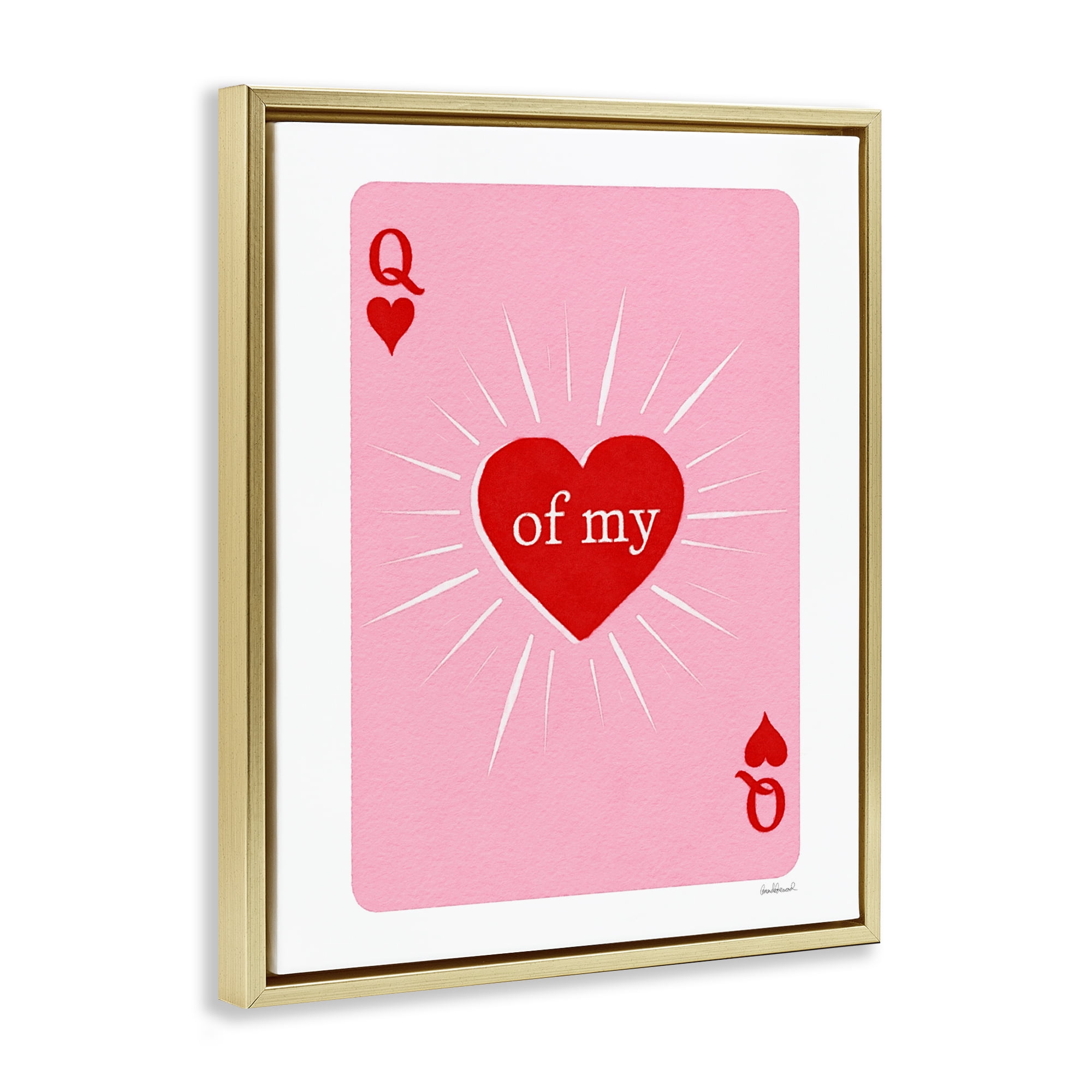 Queen Of My Heart Card Gold Framed Floater Canvas Wall Art, design by Amanda Greenwood