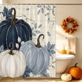 thumbnail image 3 of Navy Blue Fall Pumpkin Shower Curtain, Waterproof Shower Curtains for Bathroom, Thanksgiving Botanical Harvest Washable Fabric Bathtub Curtain Set Bath Decor with 12 Hooks Stall 36"x72", 3 of 8