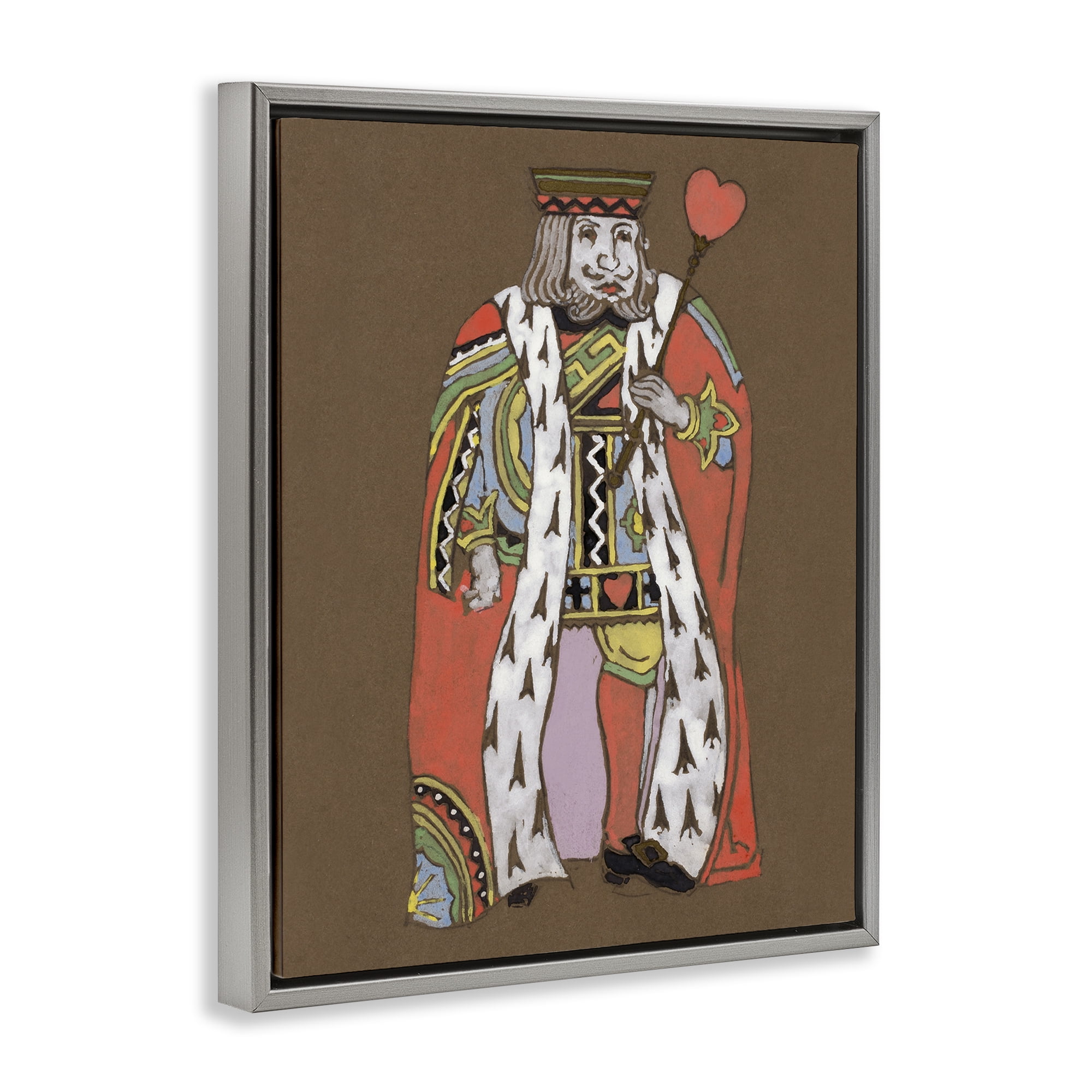 Stupell Industries King Playing Card Motif Entertainment Painting Gray Floater Framed Canvas Art Print Wall Art, 25 x 31