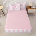thumbnail image 4 of Manfei Monogrammed E Design Zipper Twin Comforter Sets with Fitted Sheet and 2 Pillowcases,Pink Geometric Stripes Art Zipper Bedding Set,Pink Reversible,4 Pieces, 4 of 7