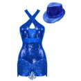 thumbnail image 3 of Alvivi Womens Jazz Latin Dance Costume Sparkly Tassel Dance Leotard Bodysuit with Sequined Hat Royal Blue M, 3 of 7