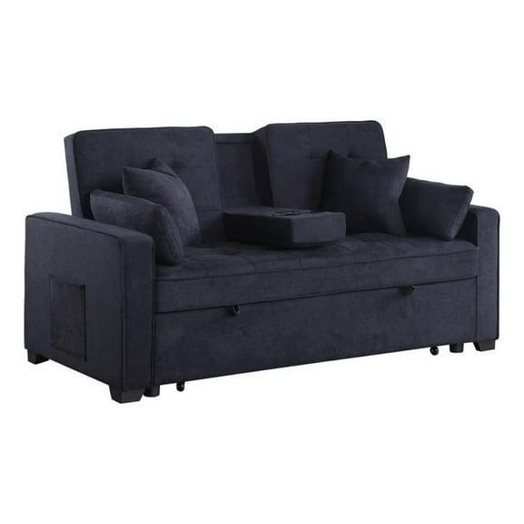 Oli 70 Inch Convertible Sleeper Loveseat- Pull Out Bed- Pillows- Dark Gray