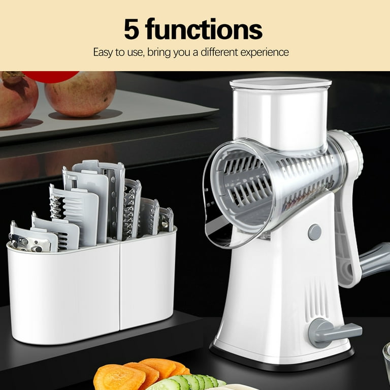 Rotary Cheese Grater and Shredder, 5 in 1 Manual Round Mandoline