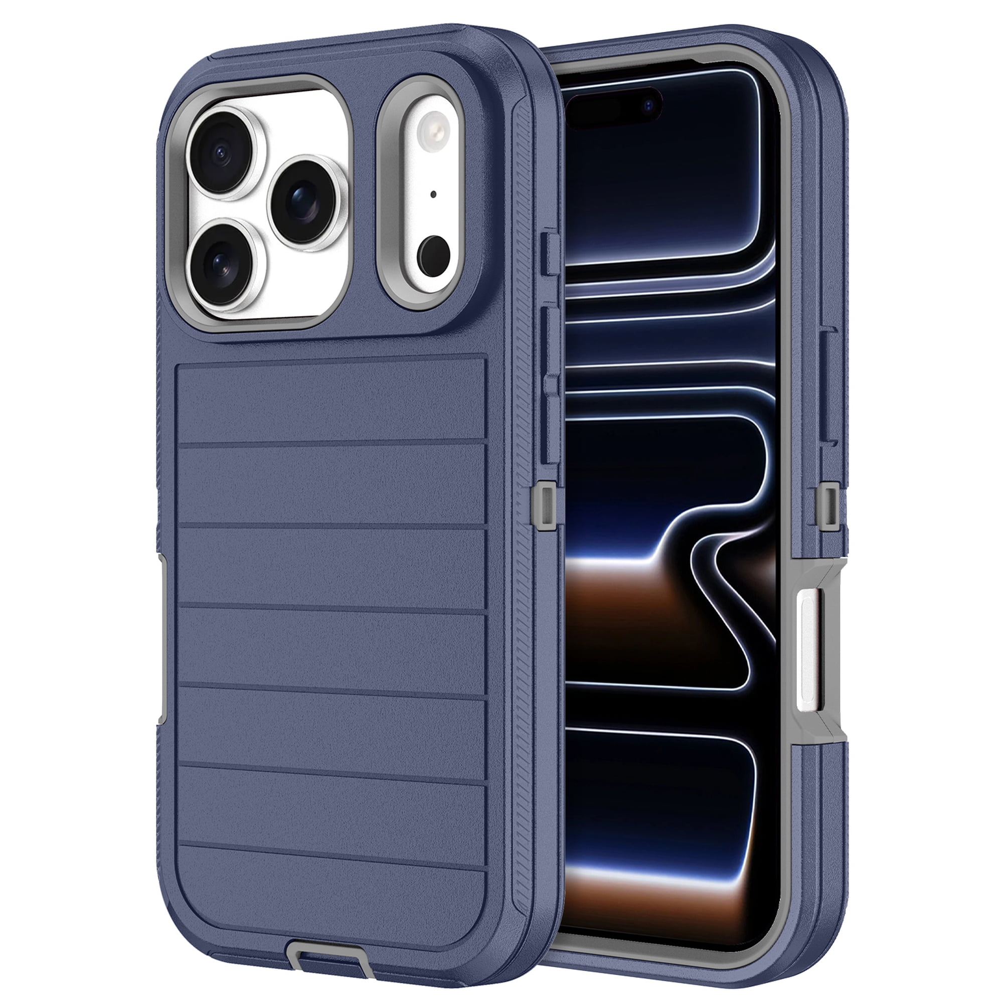Petocase Case for iPhone 18 Pro Max (2026) / iPhone 17 Pro Max Case (2025),Stripe Shockproof Rugged Protection Heavy Duty Dust/Drop Proof 3-Layer Durable 6.9'' Phone Case,Navy/Gray