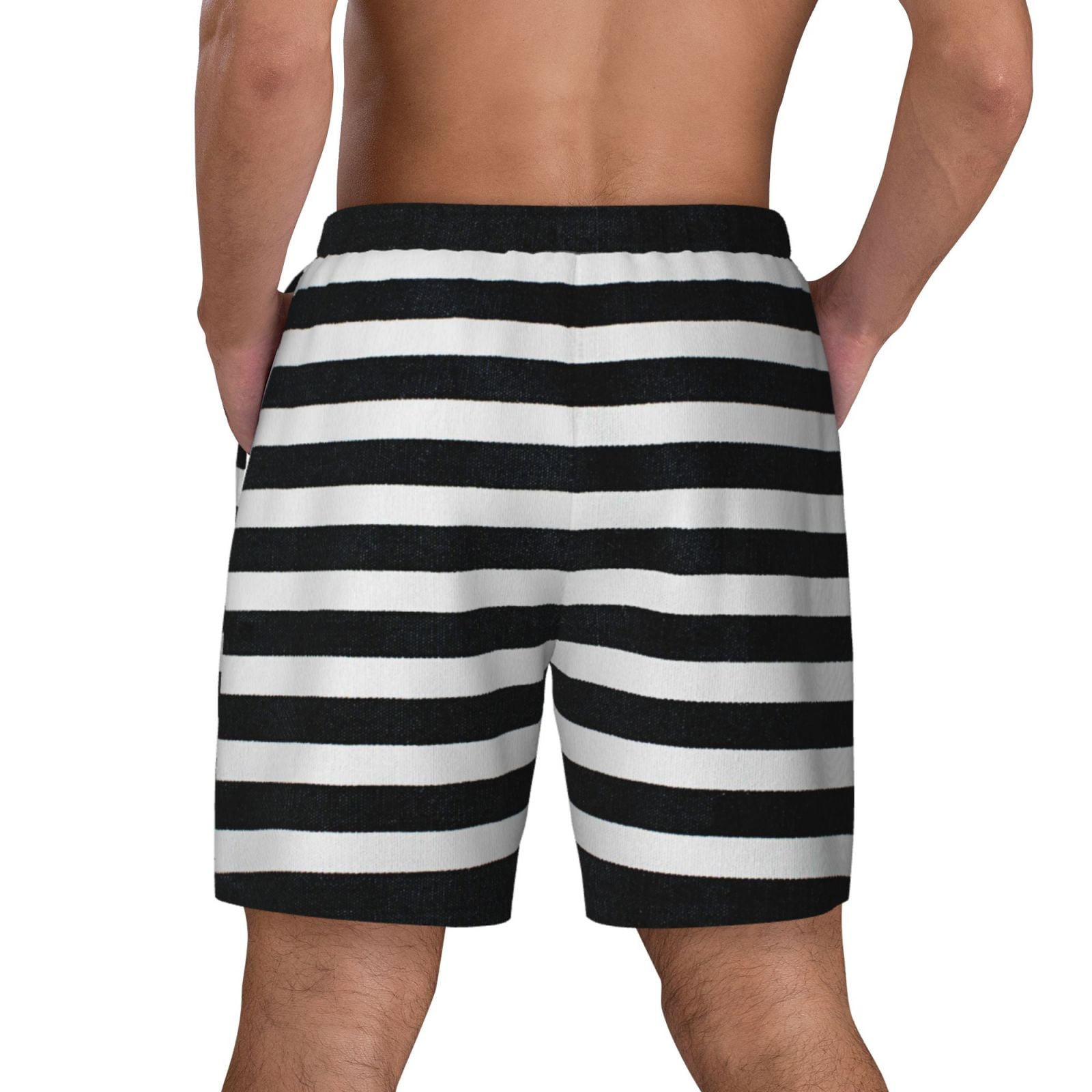 Xecao Black And White Stripes for Men's Swimming Trunks Swim Trunks Quick Dry Swim Shorts with Mesh Lining Funny Swimwear Bathing Suits