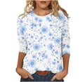 thumbnail image 3 of Craaazy 3/4 Sleeve Tops for Women Loose Fit Crew Neck Vintage Prints Casual T Shirts Plus Size S to 5XL Spring Summer Fall Daily Wear, 3 of 5