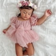 thumbnail image 4 of LYMAYTER Baby Girl Tulle Dress Romper Sleeveless Knot Front Pleated Bodysuit Newborn Mesh Princess Outfits 3M-24M, 4 of 8