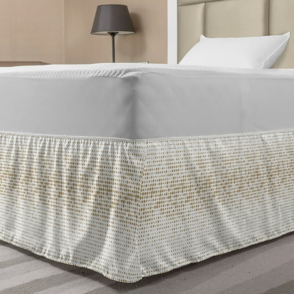 Modern Bed Skirt, Halftone Inspired Design of Continuing Polka Dots Geometric Ornaments, Elastic Bedskirt Dust Ruffle Wrap Around for Bedding Decor, 4 Sizes, Dark Sand Brown White, by Ambesonne