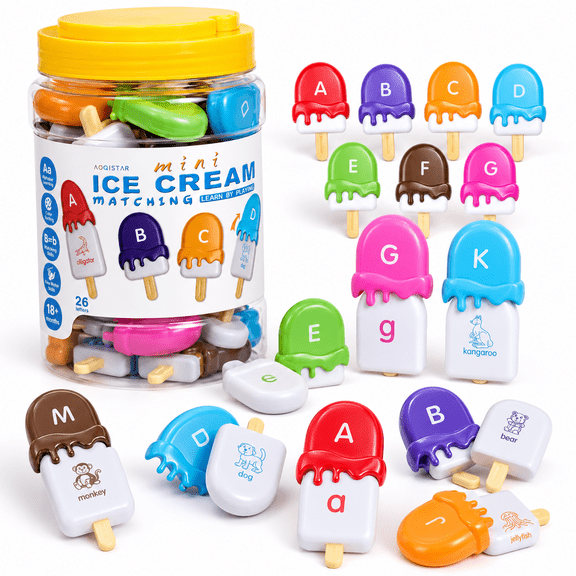 ABC Alphabet Learning Toys for Baby 3 4 5,Alphabet Popsicles Animal Matching Toy Uppercase Lowercase Preschool Learning Activities Montessori Toys Back to School Gifts for Kids Ages 3 ,52 Pcs