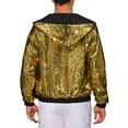 thumbnail image 3 of INSPIRE CHIC Sequins Jacket for Men's Long Sleeves Zip Up Flip-Sequin Sparkle Metallic Hoodie Jackets L Golden, 3 of 5