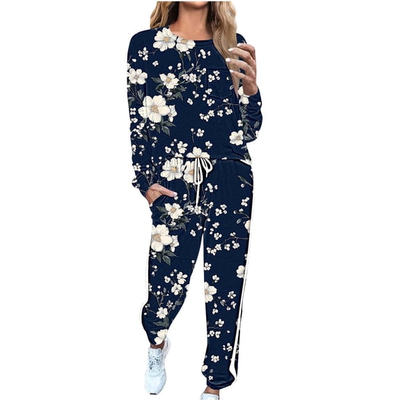 YUGYXL Womens Pajamas Set Long Sleeve Loungewear Soft Lounge Set Joggers with Pockets D Multicolor S