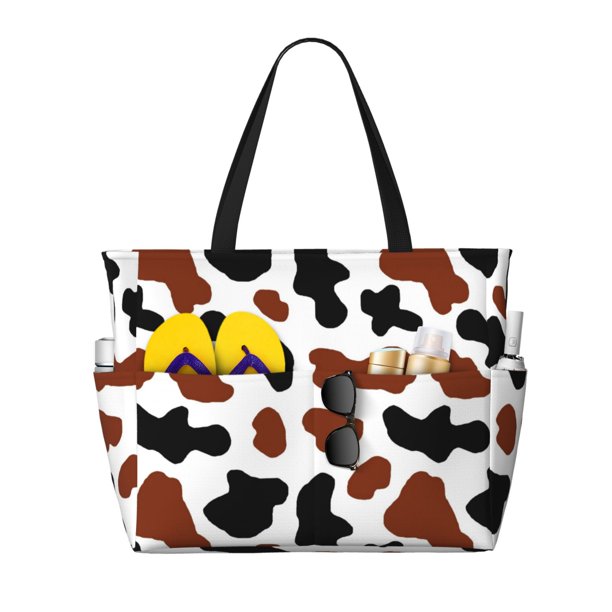 Fotbe Brown Black Cow Bolsa de Viaje para Playa - Resistente al Agua, Bolsa Tote de Gran Capacidad y Ligera con 7 Bolsillos para Mujeres y Hombres