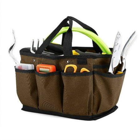 

Viugreum Garden Tool Bag Multi-Pocket Brown Portable Oxford Cloth Tool Storage Bag