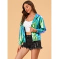 thumbnail image 4 of INSPIRE CHIC Women's Shiny Long Sleeve Zipper Hooded Metallic Jacket, 4 of 6